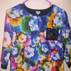 Girls Size 14 XL Floral Black Sequin Pocket Top